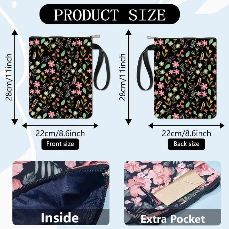 1 pc Book Sleeve with Zipper Flower Books Pouch Watercolor Flower Leaf Waterproof Protector for Paperback Fabric - élise & madelyn