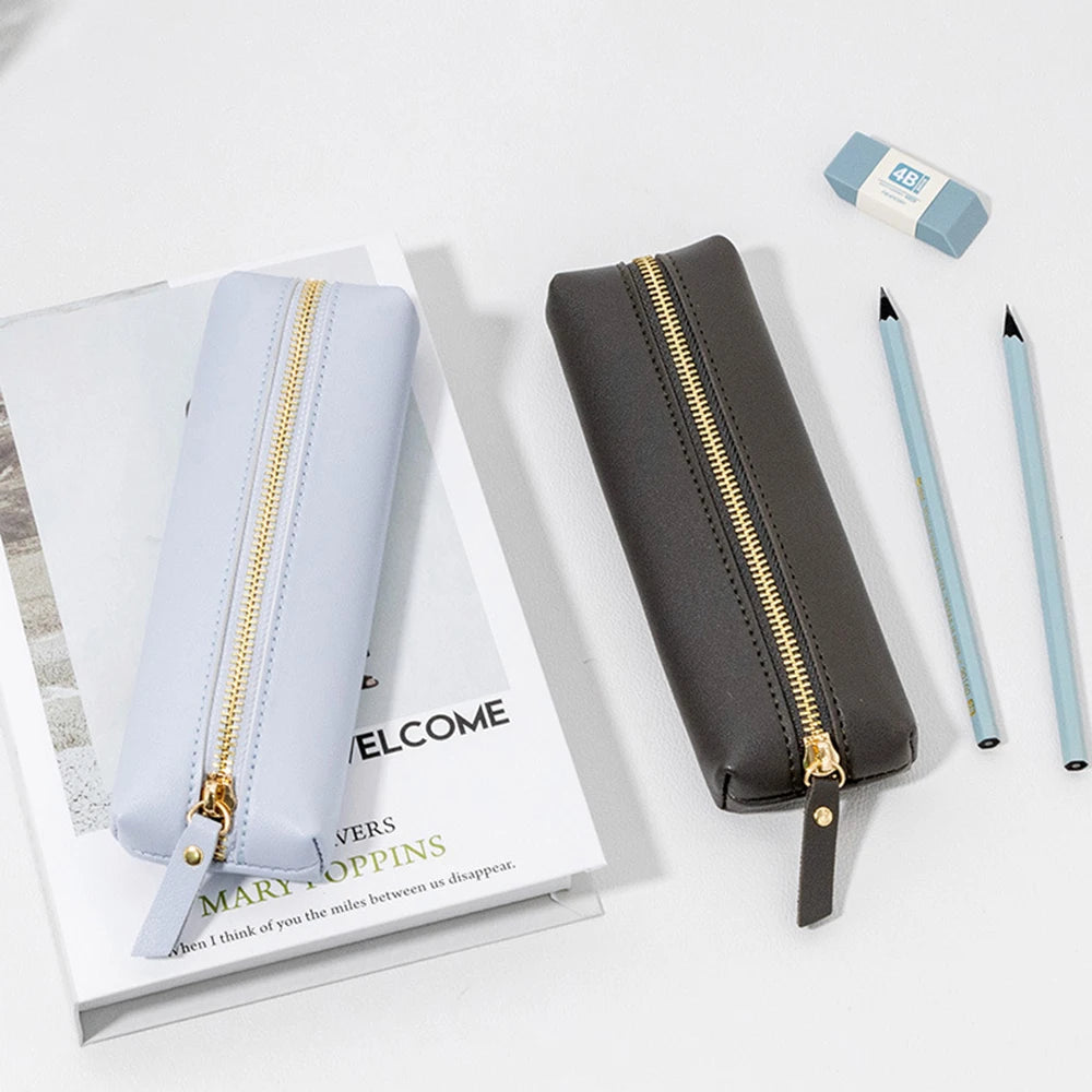 Large Capacity Pen Bag PU Leather Pen Case Korean Stationery Holder Storage Box Zipper Pencil Pouch Student School Supplies - élise & madelyn