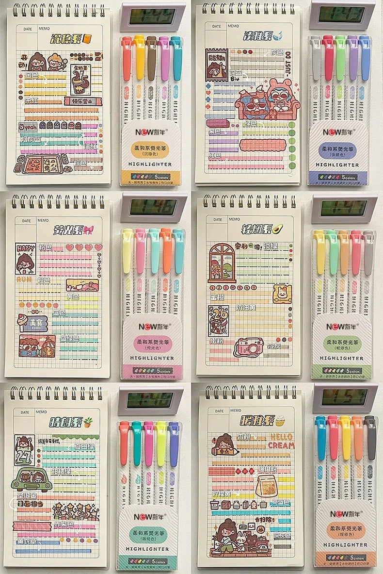 5/15PC Fluorescent Pen Set Student Marking Stroke Key Marking Pen High Beauty Color Handbook Pen Batch - élise & madelyn