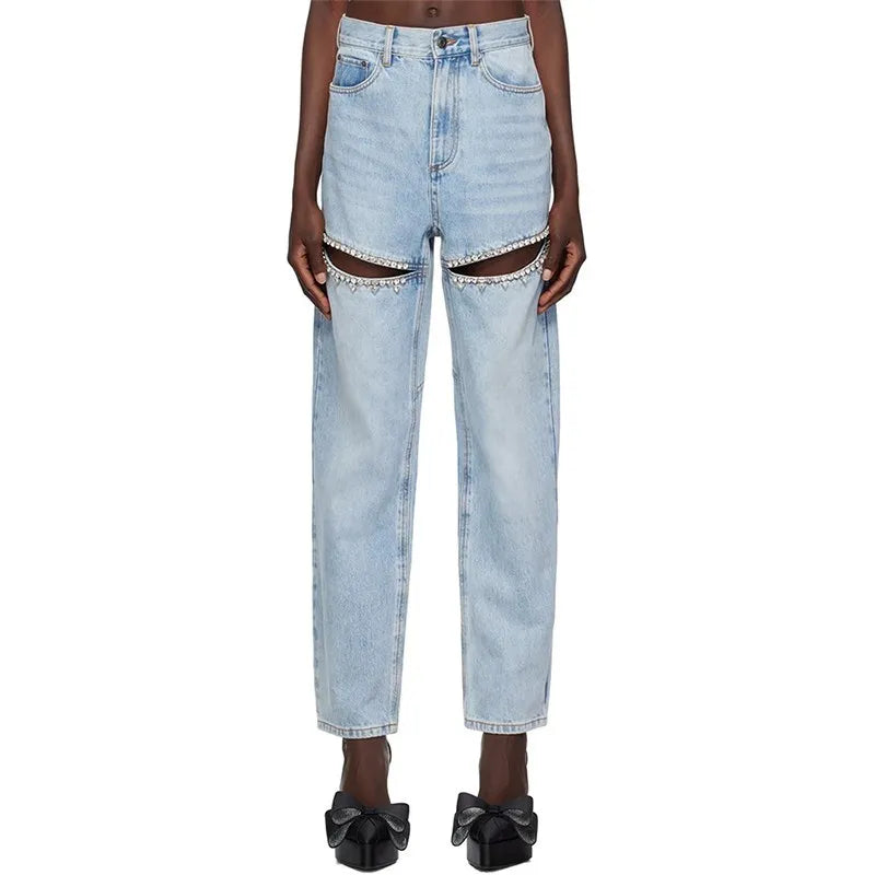 Midnight Tour Cutout Wide-Leg Jeans