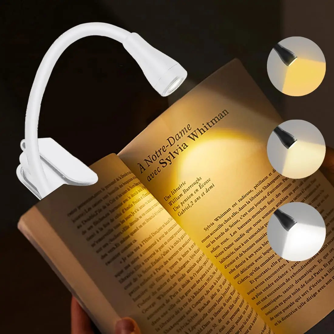 Portable Mini LED Book Light 3 Color Warm Cool White Rechargeable Clip 360° Flip Book Lamp for Travel Bedroom Reading Light - élise & madelyn
