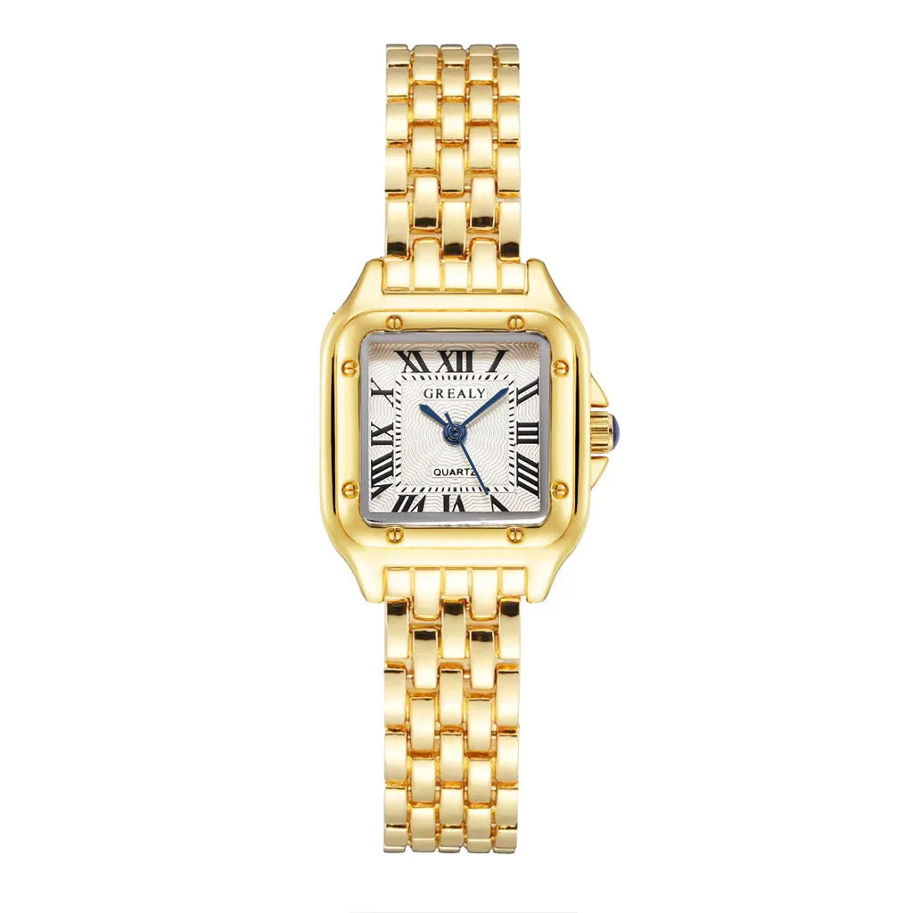 Gold Square-Link Bracelet Watch • Vintage Roman Dial • Luxury-Inspired Women’s Quartz Watch - élise & madelyn