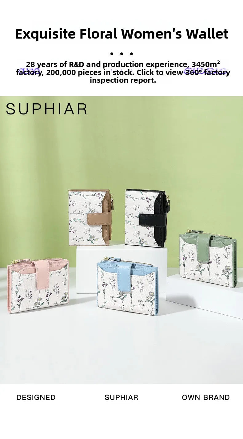 Fashionable Ladies PU Leather Wallet Integrated Short Style New Flower Pattern Breathable Ultra-light Wear-resistant Wallet