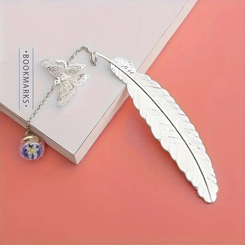 1PC elegant metal bookmark - decorated with golden feathers and flowers, a school gift, a Christmas and Valentine's Day gift - élise & madelyn