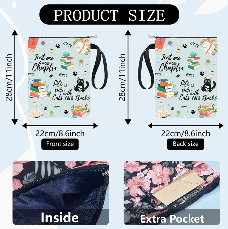 Book Sleeves Cat Coffee Book Protector Book Covers for Paperbacks Washable Cloth Book Cover with Zipper and Extra Sleeve Pocket - élise & madelyn