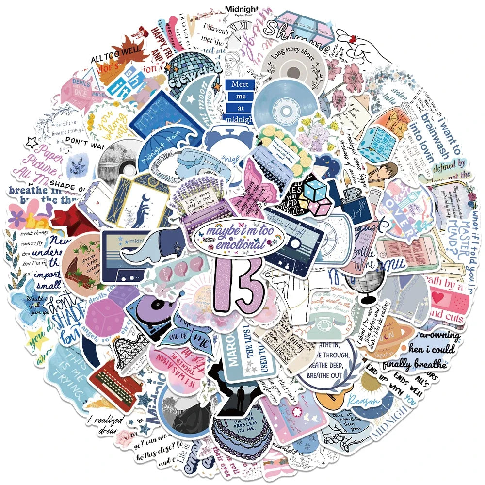 Aesthetic Lyric & Album-Inspired Vinyl Sticker Packs (10 / 30 / 50 pcs) - élise & madelyn