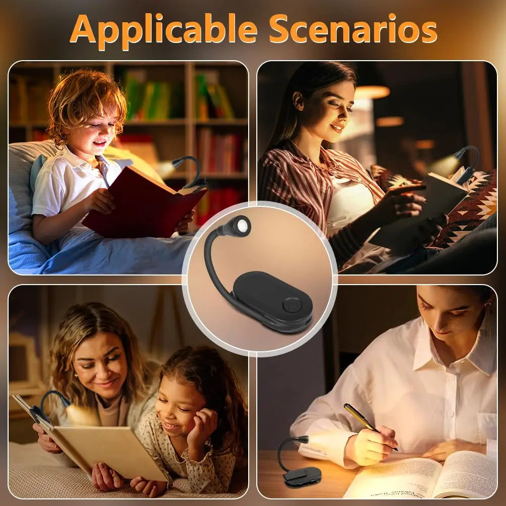 Portable Mini LED Book Light 3 Color Warm Cool White Rechargeable Clip 360° Flip Book Lamp for Travel Bedroom Reading Light - élise & madelyn
