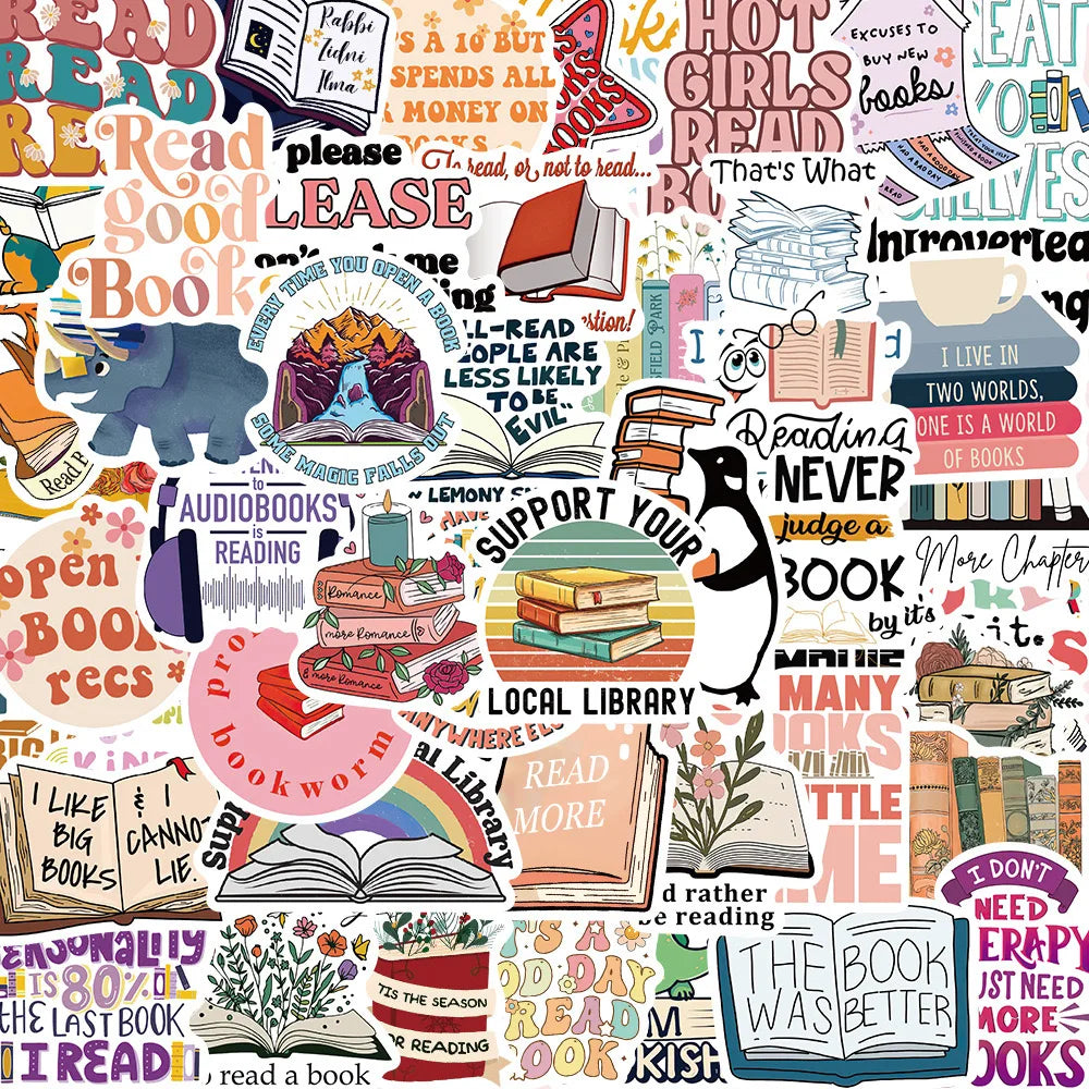 10/50PCS Cute Flower Book Reading Stickers Aesthetic DIY Stationery Notebook Bottle Laptop Luggage Guitar Skateboard Car Sticker - élise & madelyn