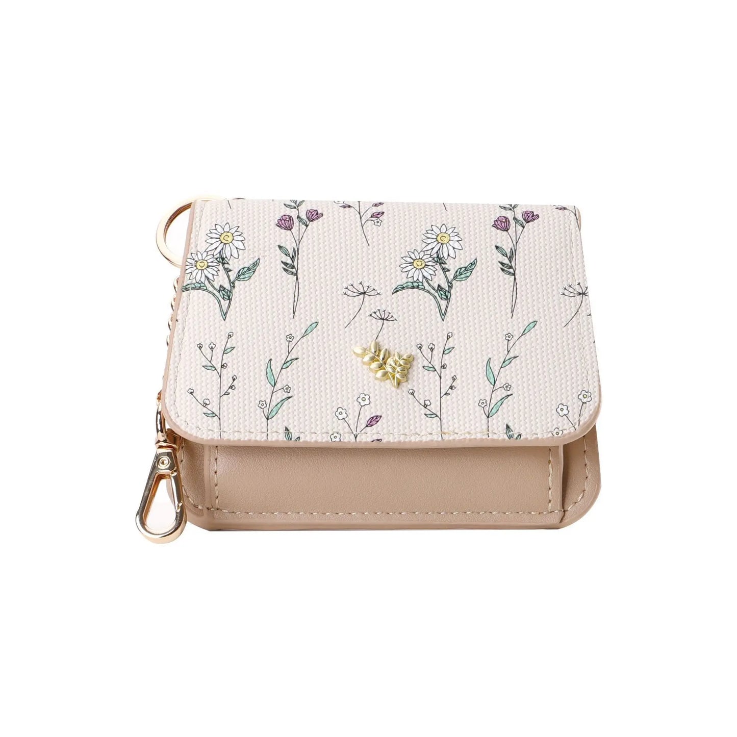 Portable Thin PU Floral Card Holder Women's Compact Keychain Coin Purse Spring Summer Versatile Lightweight Wear Resistant