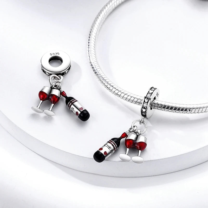 Fit Original 925 Sterling Silver Charms Beads Wine Glass Coffee Cup Charms Pendant For Women Bracelet Charms DIY Jewelry Gift - élise & madelyn
