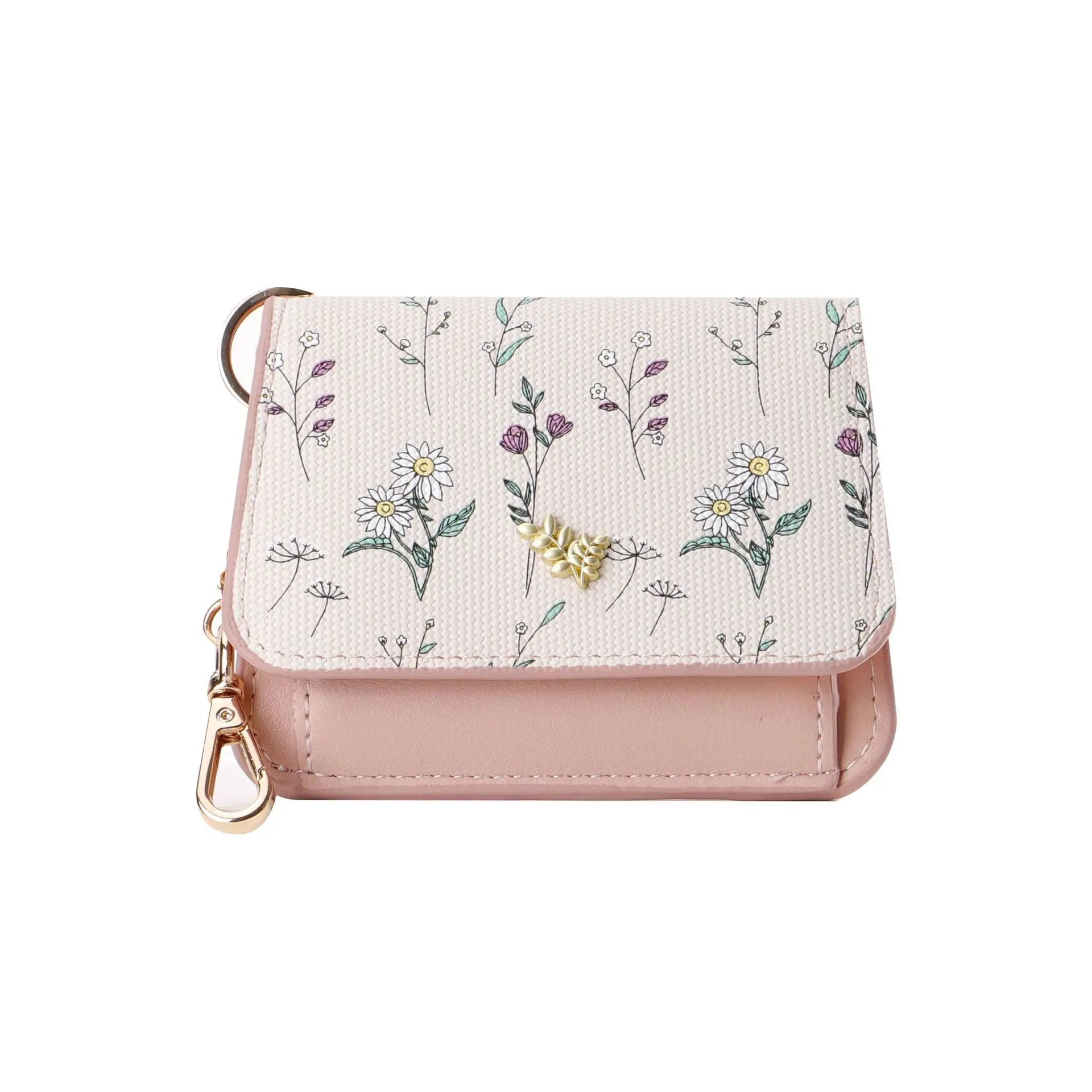 Card Bag Keychain Coin Purses Women's Compact Portable Change Bag Thin Design PU Leather Floral Print Coin Holders for Women - élise & madelyn