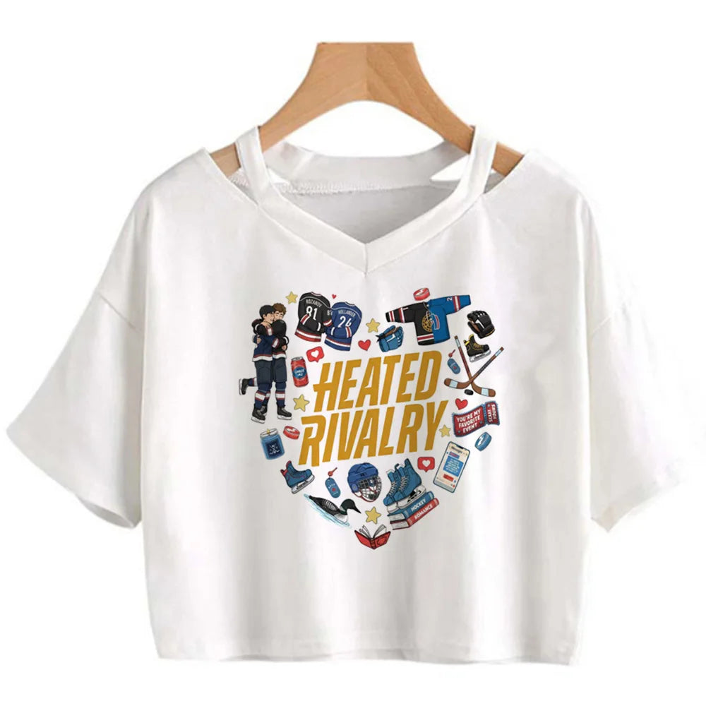 Heated Rivalry Cropped Graphic T-Shirt – Y2K Gothic Vintage Women’s Crop Top