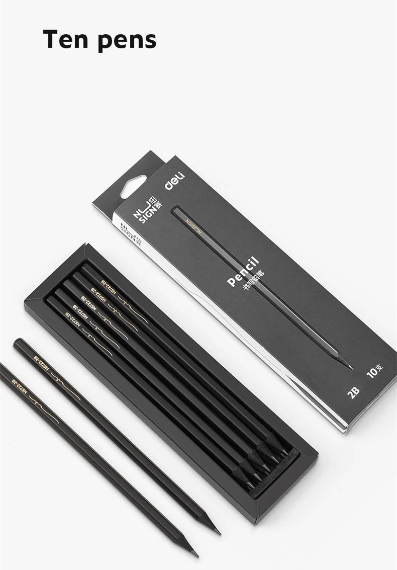 Black Wood Graphite Pencil Set HB 2B Black Lead Office Writing Pencil 10pcs Pack Gift Stationery - élise & madelyn