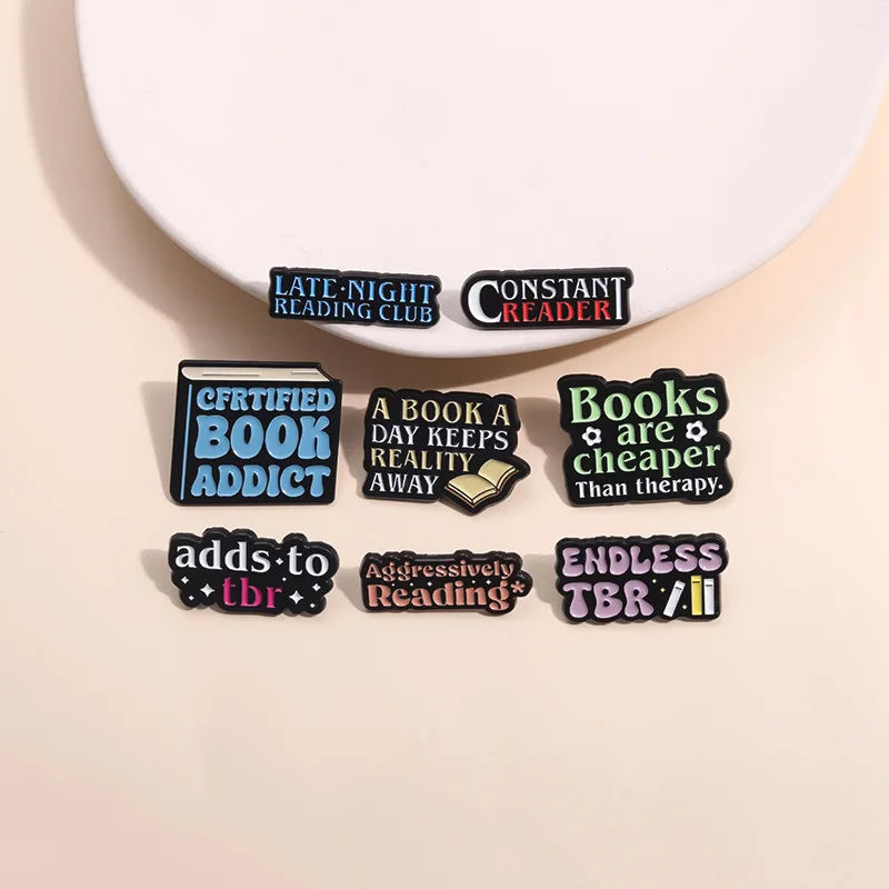 Book Lover Series Enamel Pins Certified Book Addict Violent Litle Thing Brooches Lapel Badge Jewelry Gifts for Bookworm Friends