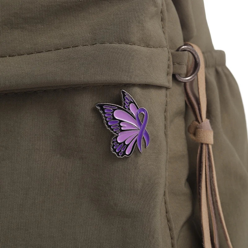 Pink Butterfly Enamel Awareness Pin – Breast Cancer & Purple Awareness Month Symbol Brooch