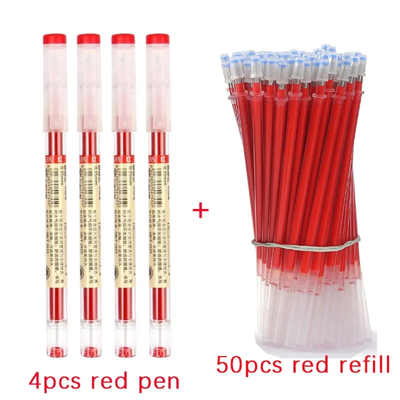 54Pcs/Set 0.35mm Gel Pens Office School Exam Sign Ballpoint Pen Blue Red Black Ink Replaceable Pen Refill Rods Kawaii Stationery - élise & madelyn