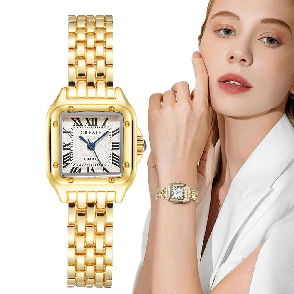Gold Square-Link Bracelet Watch • Vintage Roman Dial • Luxury-Inspired Women’s Quartz Watch - élise & madelyn