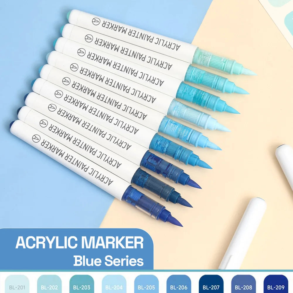 Automatic Ink Control Acrylic Paint Markers, 9 pcs Brush Tip Acrylic Paint Pens set with 7 professional color series - élise & madelyn