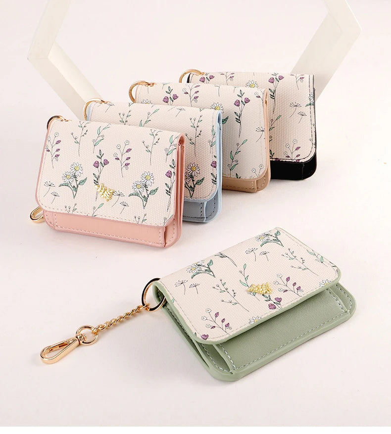 Card Bag Keychain Coin Purses Women's Compact Portable Change Bag Thin Design PU Leather Floral Print Coin Holders for Women - élise & madelyn