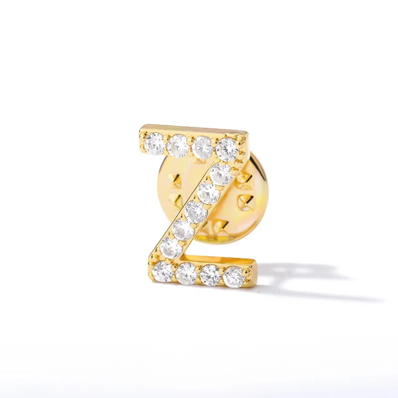 Crystal A-Z Letter Brooches for Women Initial Name Brooch Pins for Suit Shirt Collar Accessories New Rhinestone Brooch Jewelry