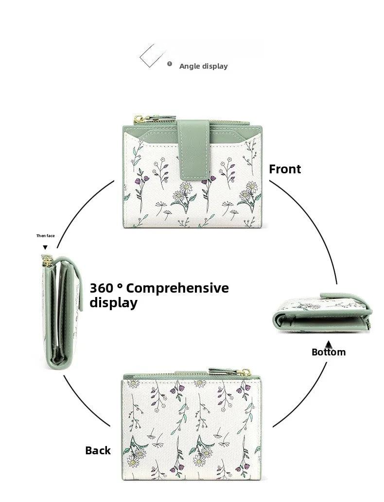 Fashionable Ladies PU Leather Wallet Integrated Short Style New Flower Pattern Breathable Ultra-light Wear-resistant Wallet