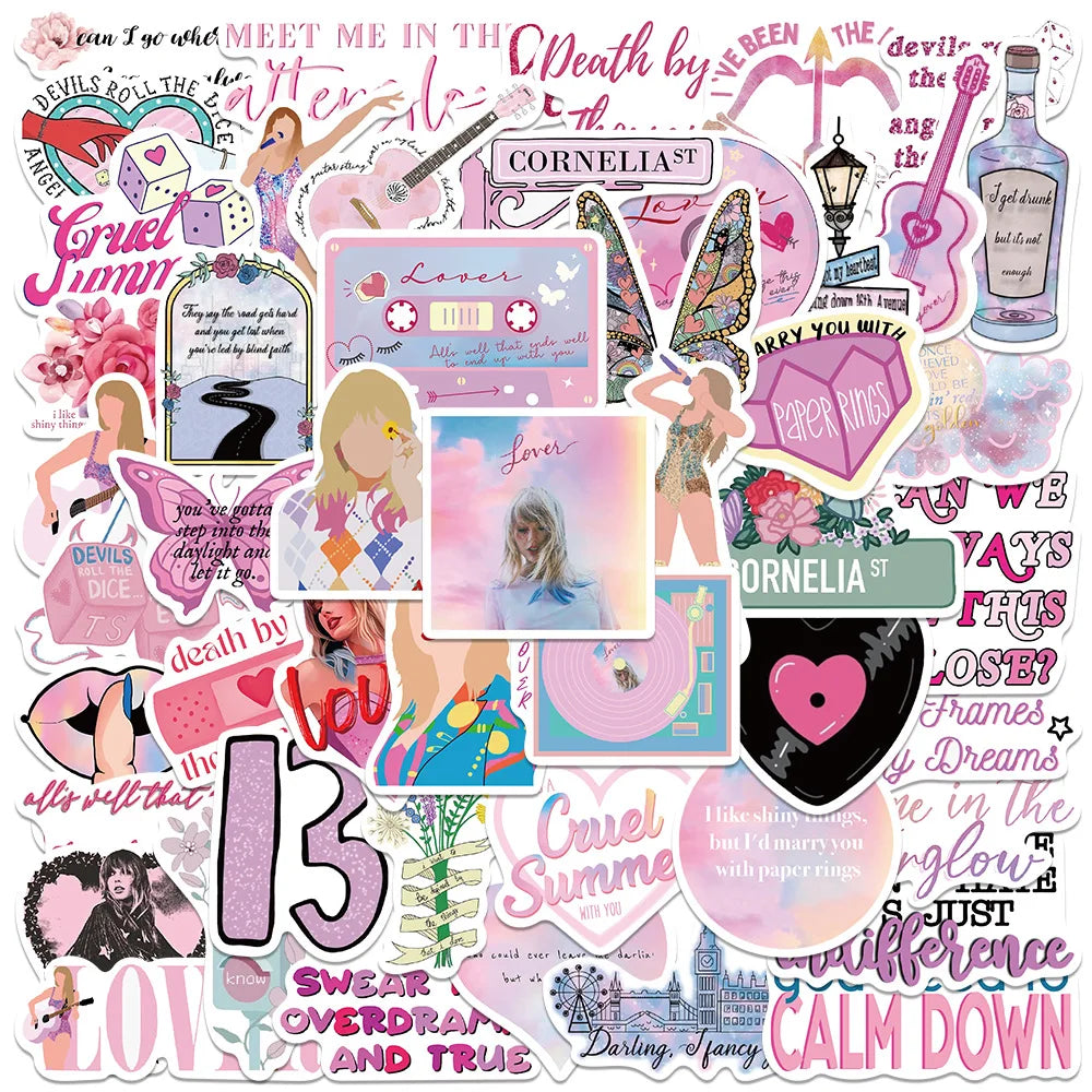 10/30/50PCS New Taylor Hot Singer Stickers Pink Decorative Graffiti Decorative Toy Gift DIY Refrigerator Water Cup Guitar Bike - élise & madelyn