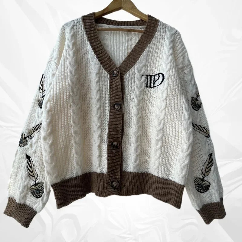 2025 Spring Women Trend ttpd Loose Fitting Floral Embroidered Knitted Cardigan Y2k Regulai Fit Blue Koi Cardigans Female - élise & madelyn