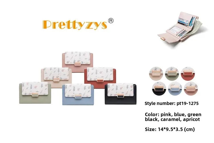 Prettyzys 2021 New Floral Zipper Wallets Medium-Length Multi-Function Women's Style Money Clips Fashionable Compact Storage