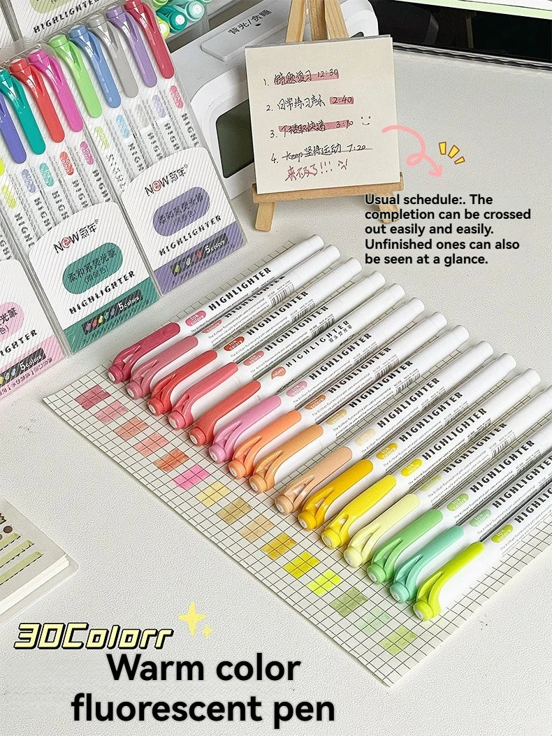 5/15PC Fluorescent Pen Set Student Marking Stroke Key Marking Pen High Beauty Color Handbook Pen Batch - élise & madelyn