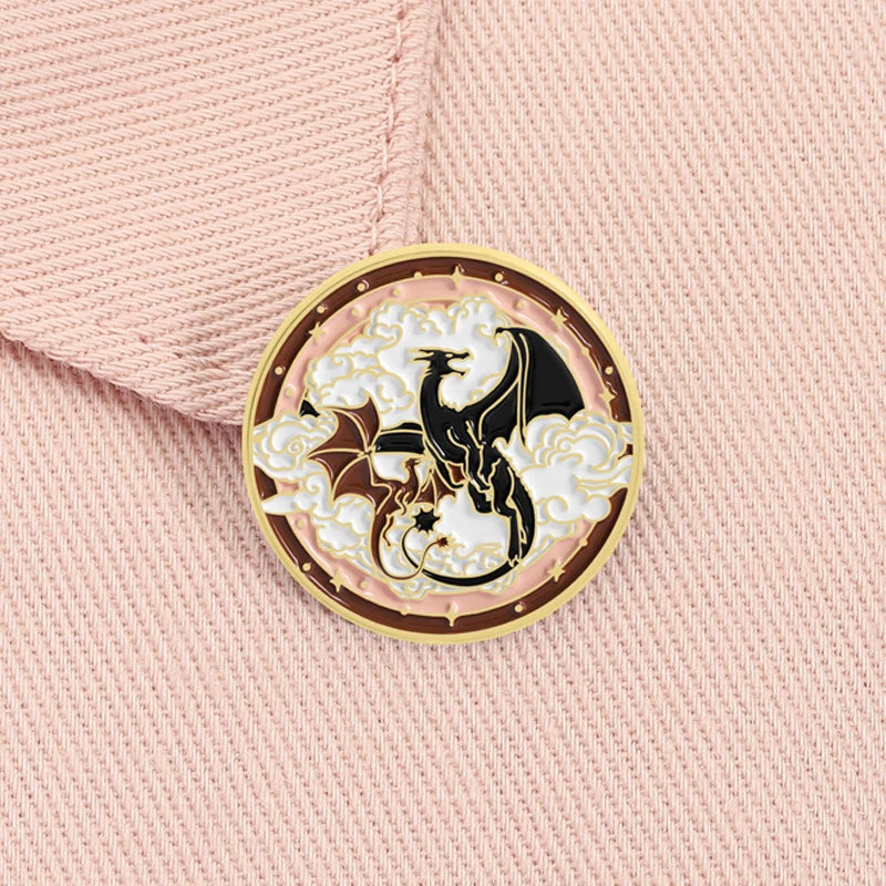 Black Dragon Book Enamel Pin – Fantasy Magic Reader Lapel Badge