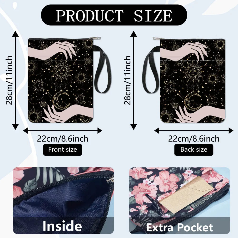 1pc Black Book Sleeves Flower Leaf Book Covers Book Protector for Paperbacks Washable Fabric Cloth Book Cover with Zipper - élise & madelyn
