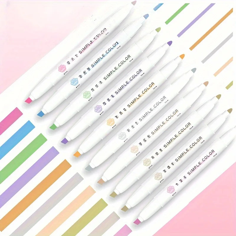 5 Colors Double Headed Highlighter Pen Set Fluorescent Drawing Markers Highlighters Pens Art Japanese Cute Pastel Stationery - élise & madelyn