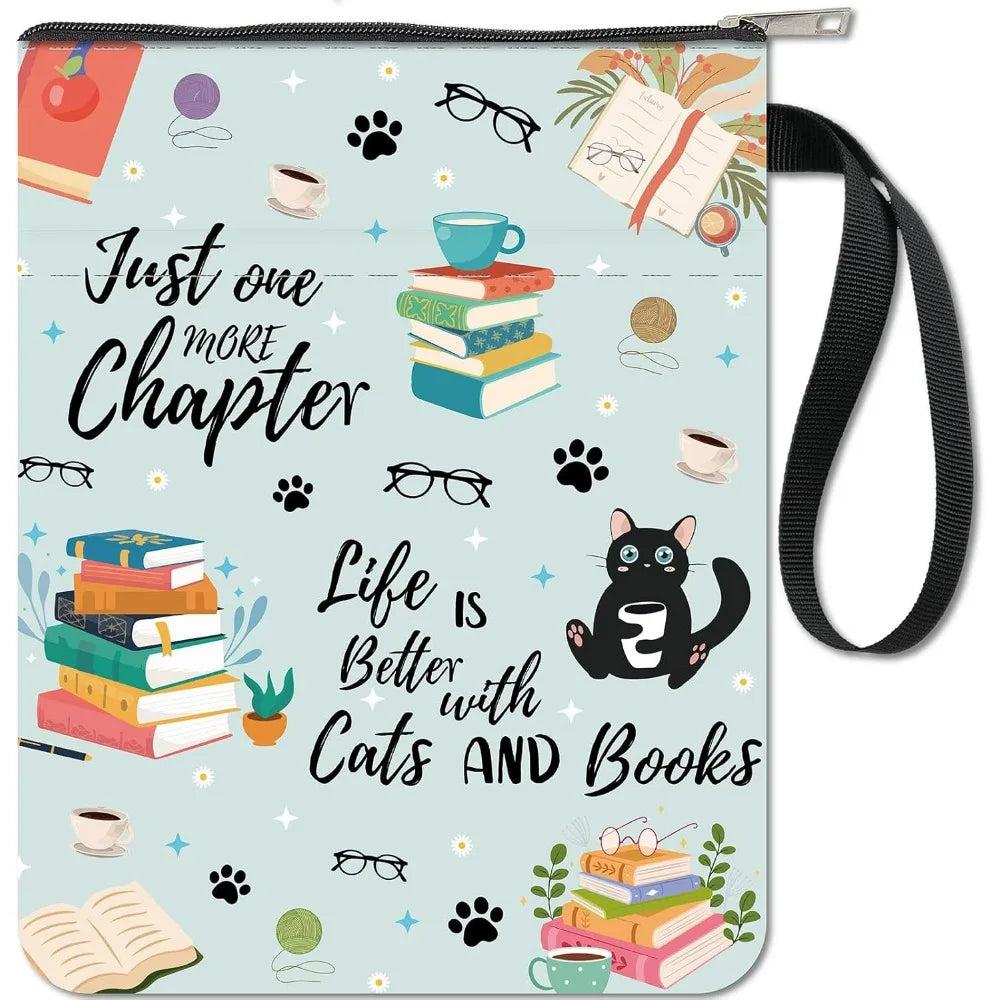 Book Sleeves Cat Coffee Book Protector Book Covers for Paperbacks Washable Cloth Book Cover with Zipper and Extra Sleeve Pocket - élise & madelyn