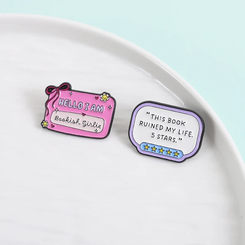Book Lover Series Enamel Pins Certified Book Addict Violent Litle Thing Brooches Lapel Badge Jewelry Gifts for Bookworm Friends