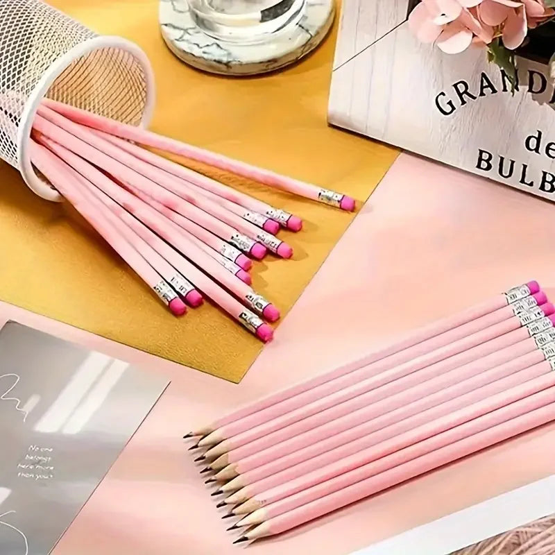 10/20/30pcs Wooden Pink Wedding Pencil with Eraser, Hb Pencil for School, Art, Office, Drawing, Sketching, Learning - élise & madelyn