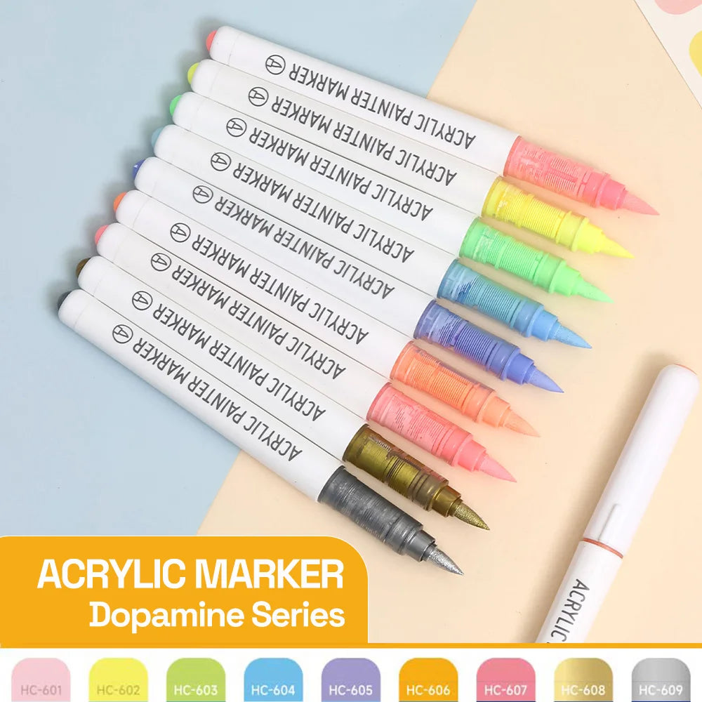 Automatic Ink Control Acrylic Paint Markers, 9 pcs Brush Tip Acrylic Paint Pens set with 7 professional color series - élise & madelyn