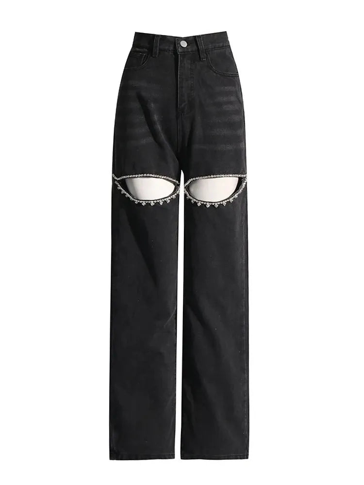 Midnight Tour Cutout Wide-Leg Jeans