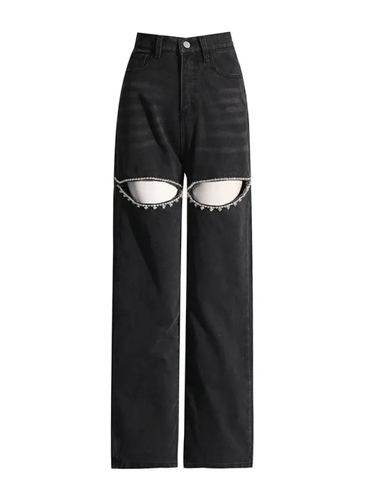 Midnight Tour Cutout Wide-Leg Jeans