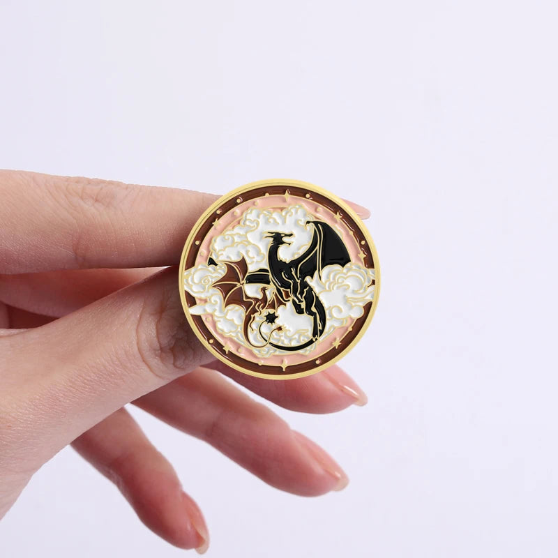 Black Dragon Book Enamel Pin – Fantasy Magic Reader Lapel Badge