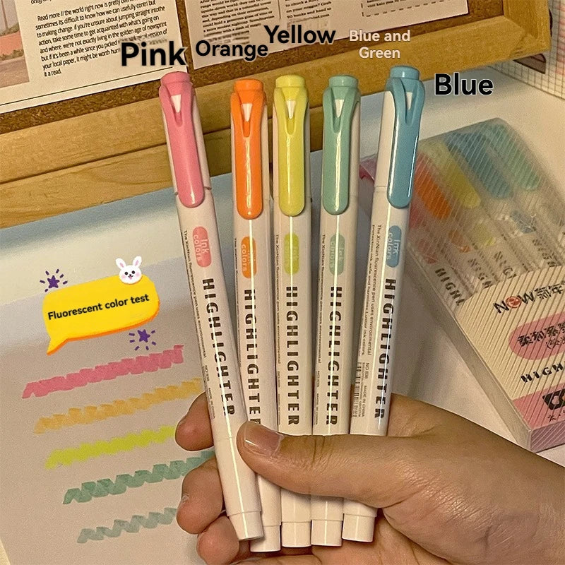 5/15PC Fluorescent Pen Set Student Marking Stroke Key Marking Pen High Beauty Color Handbook Pen Batch - élise & madelyn