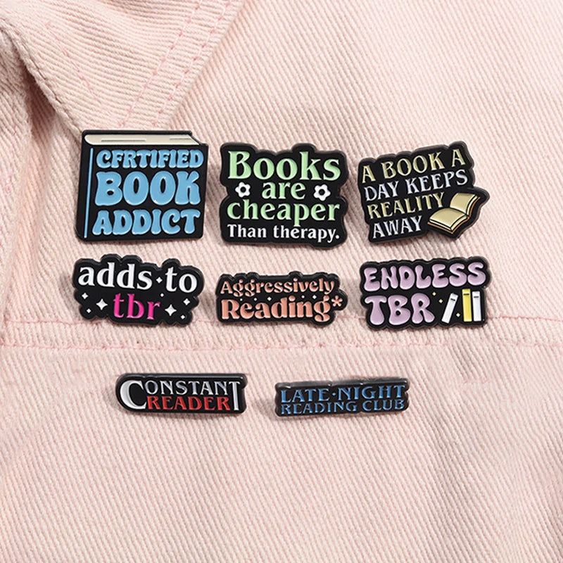 Book Lover Series Enamel Pins Certified Book Addict Violent Litle Thing Brooches Lapel Badge Jewelry Gifts for Bookworm Friends