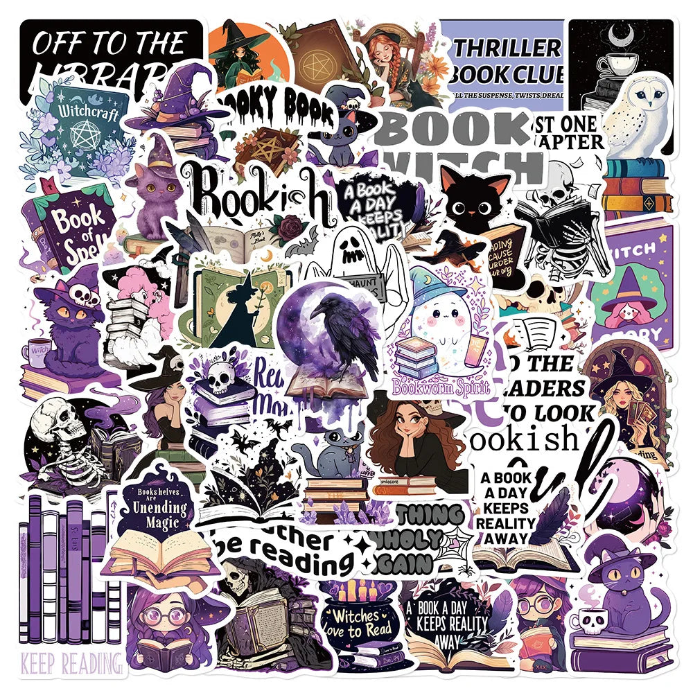 50Pcs Purple Gothic Witch Bookish Stickers Smutty Dark Romance Readers Adult Spicy Booktok Decals Laptop IPAD Kindle Sticker - élise & madelyn