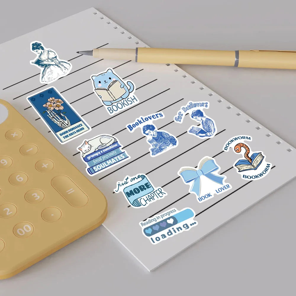 50PCS Blue Bookish Sticker Computer Graffiti DIY Case Desktop Phone Creative Art Picture Community DIY Decoration Stickers ﻿ - élise & madelyn