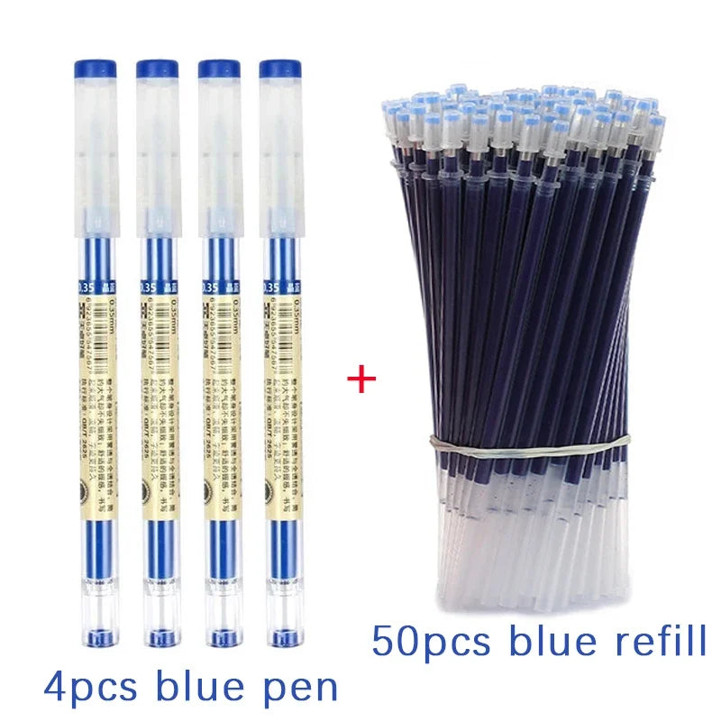 54Pcs/Set 0.35mm Gel Pens Office School Exam Sign Ballpoint Pen Blue Red Black Ink Replaceable Pen Refill Rods Kawaii Stationery - élise & madelyn