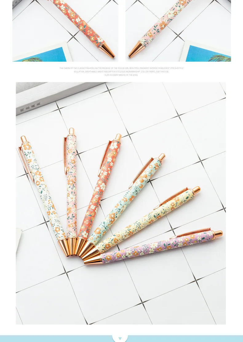 12pcs Floral Art Ballpoint Pens, 1.0mm Fashionable Retractable Ballpoint Pen Black Ballpoint Personalized Pens - élise & madelyn