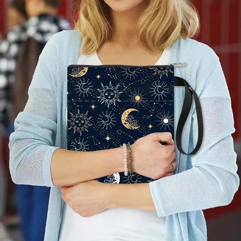 1 pc Sun Moon Star Book Sleeve with Zipper Galaxy Boho Book Protector Pouch for Paperback Black Space Waterproof Fabric - élise & madelyn