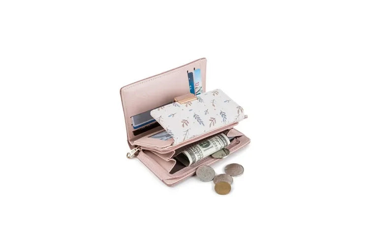 Prettyzys 2021 New Floral Zipper Wallets Medium-Length Multi-Function Women's Style Money Clips Fashionable Compact Storage