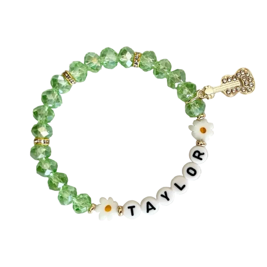 Debut-Era Inspired Friendship Bracelet – Green Crystal Beads & Guitar Charm | Aesthetic Fan Gift - élise & madelyn