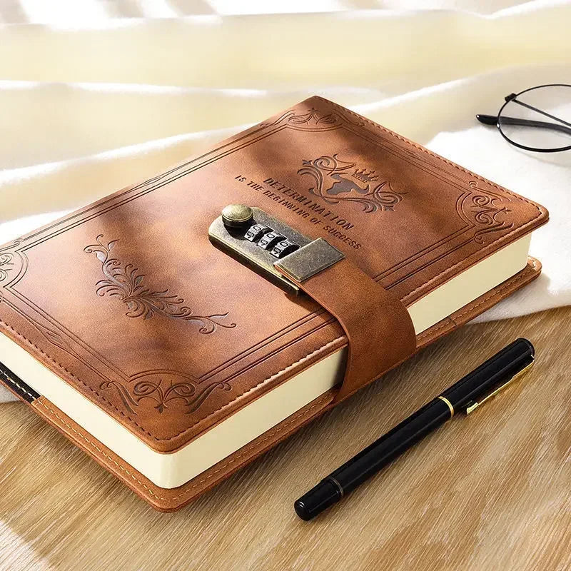 A5 200 Pages Retro Password Book with Lock Diary Thickened Creative Hand Ledger Student Notepad Stationery Notebook Binder - élise & madelyn