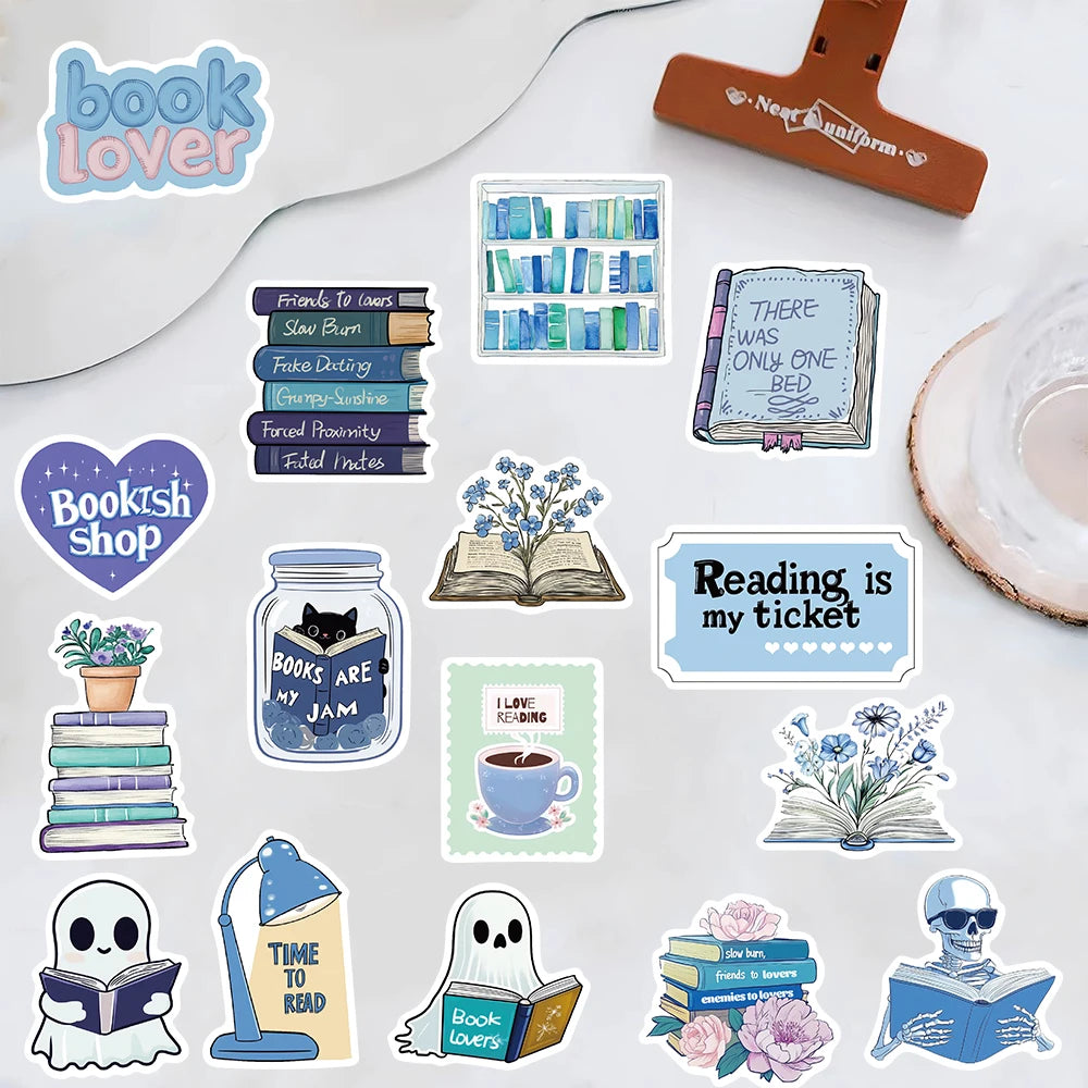 50PCS Blue Bookish Sticker Computer Graffiti DIY Case Desktop Phone Creative Art Picture Community DIY Decoration Stickers ﻿ - élise & madelyn
